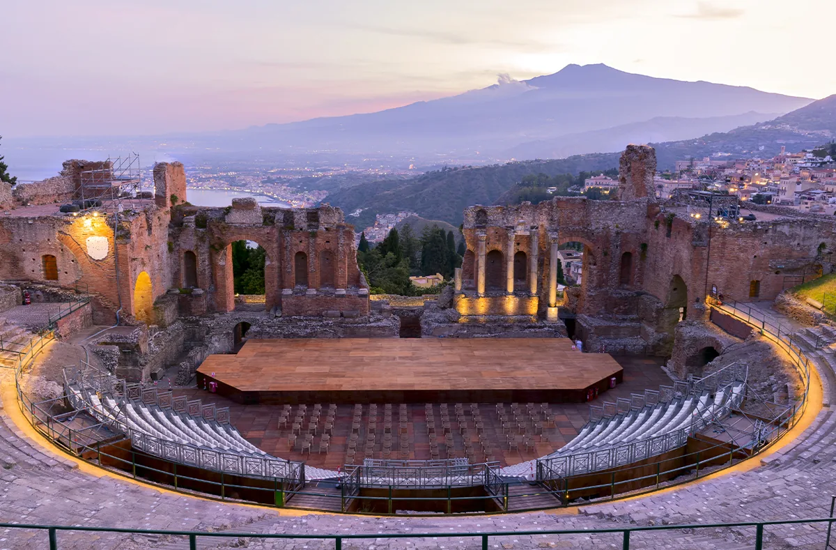 Il Teatro Antico di Taormina al tramonto, prima del concerto